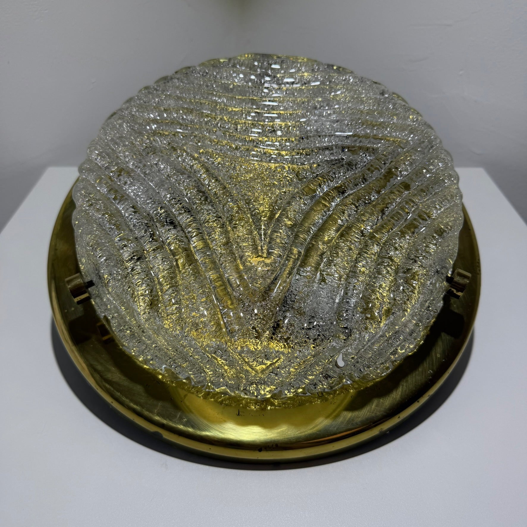 Hillebrand Eisglas Deckenleuchte Wandleuchte Murano Glas Messing 1970er Design Lampe Showroom Ansbach