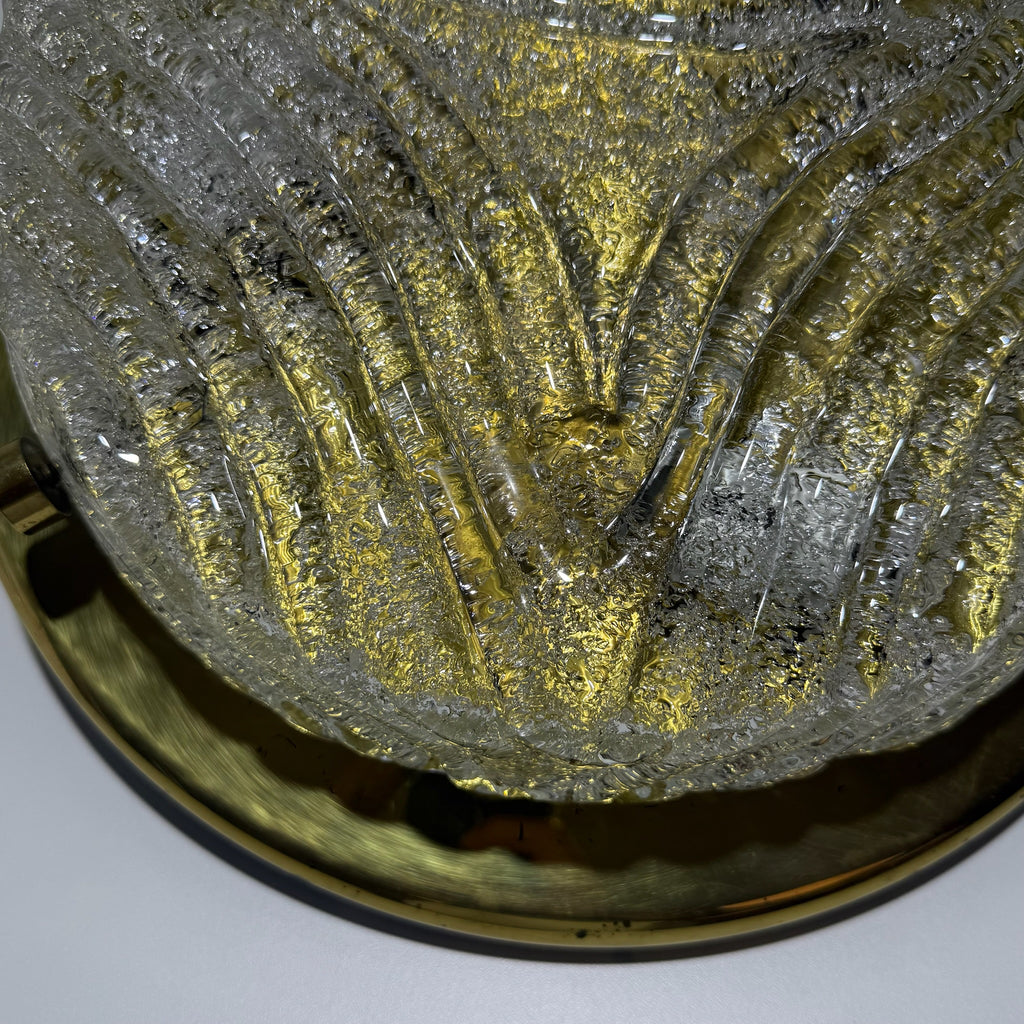 Hillebrand Eisglas Deckenleuchte Wandleuchte Murano Glas Messing 1970er Design Lampe Showroom Ansbach