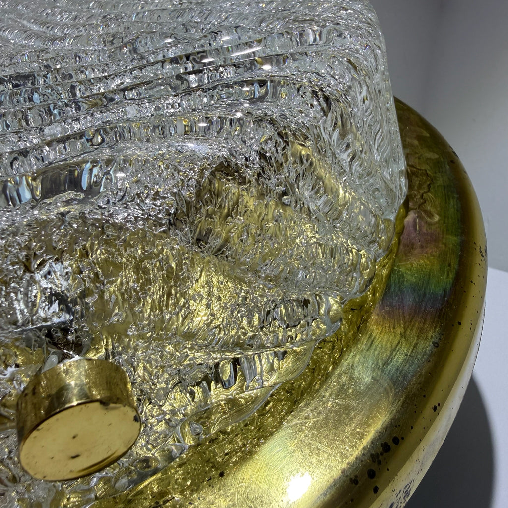 Hillebrand Eisglas Deckenleuchte Wandleuchte Murano Glas Messing 1970er Design Lampe Showroom Ansbach