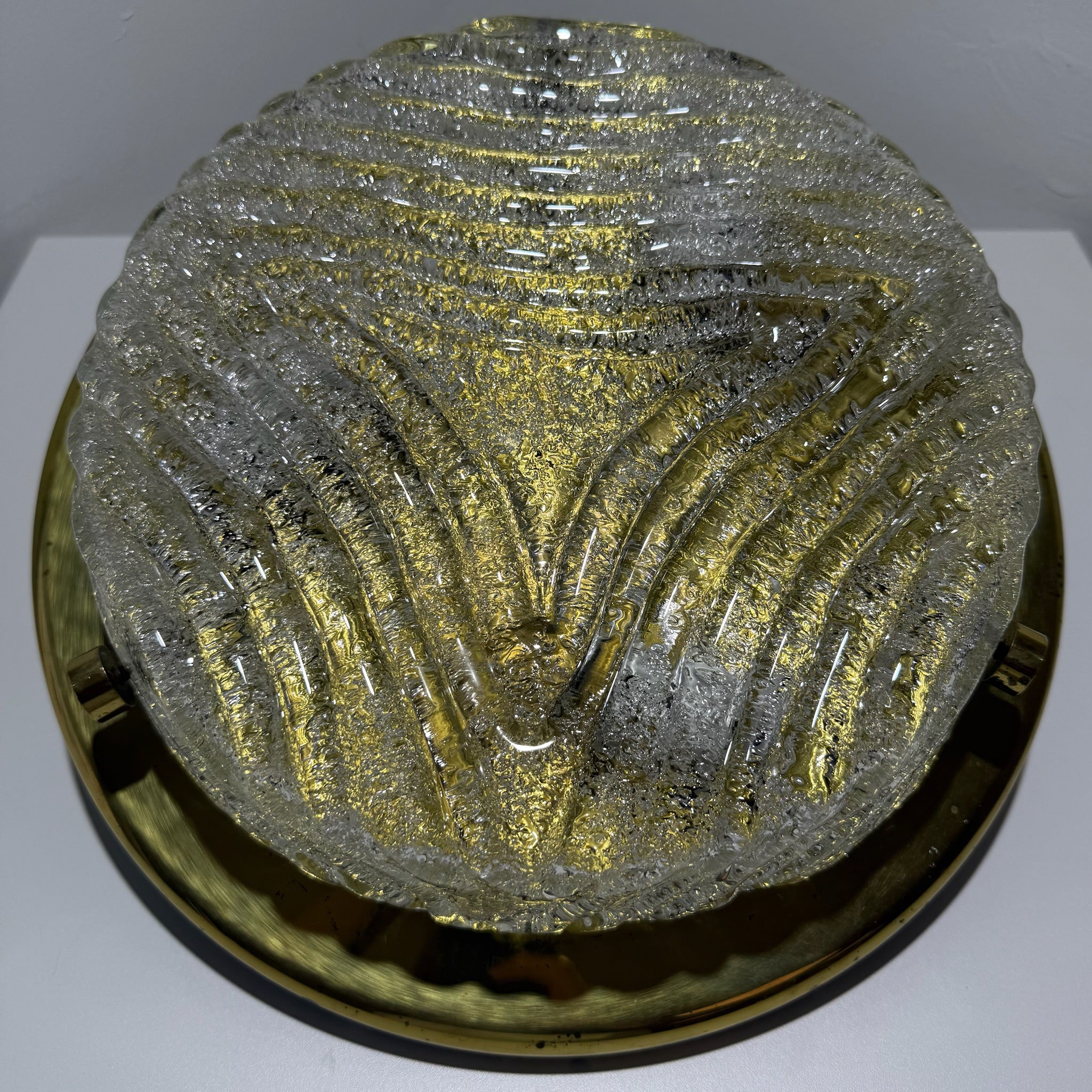 Hillebrand Eisglas Deckenleuchte Wandleuchte Murano Glas Messing 1970er Design Lampe Showroom Ansbach