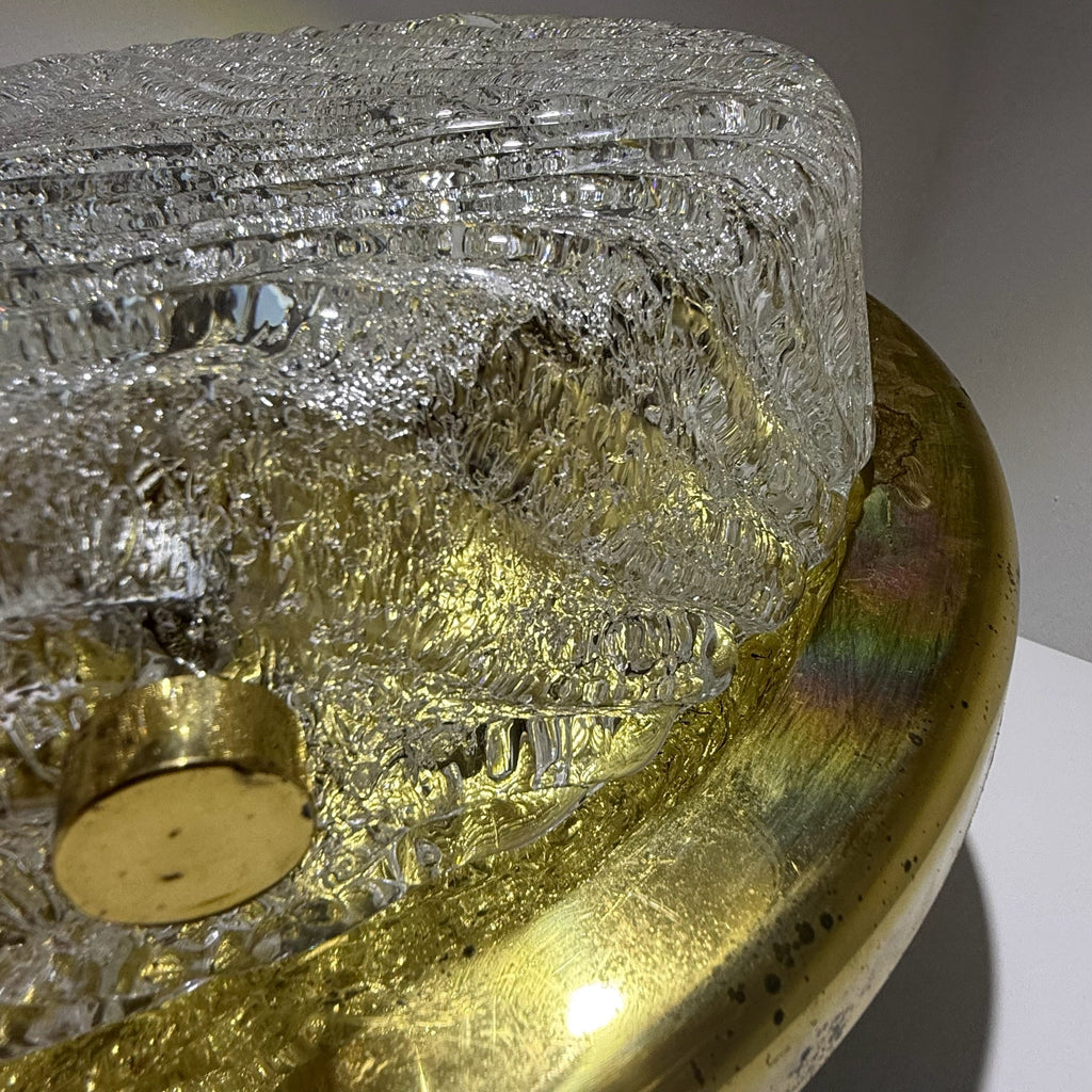 Hillebrand Eisglas Deckenleuchte Wandleuchte Murano Glas Messing 1970er Design Lampe Showroom Ansbach
