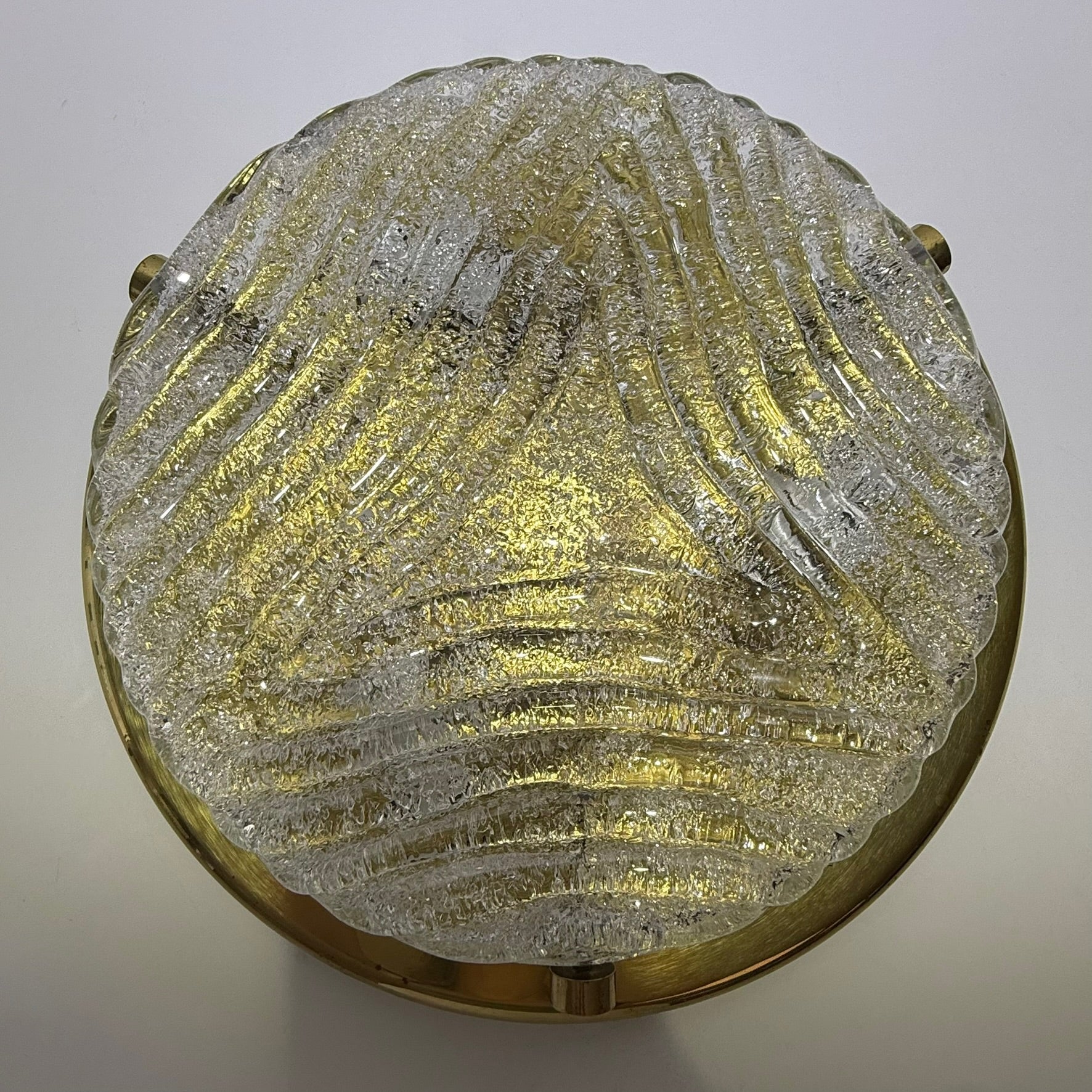 Hillebrand Eisglas Deckenleuchte Wandleuchte Murano Glas Messing 1970er Design Lampe Showroom Ansbach