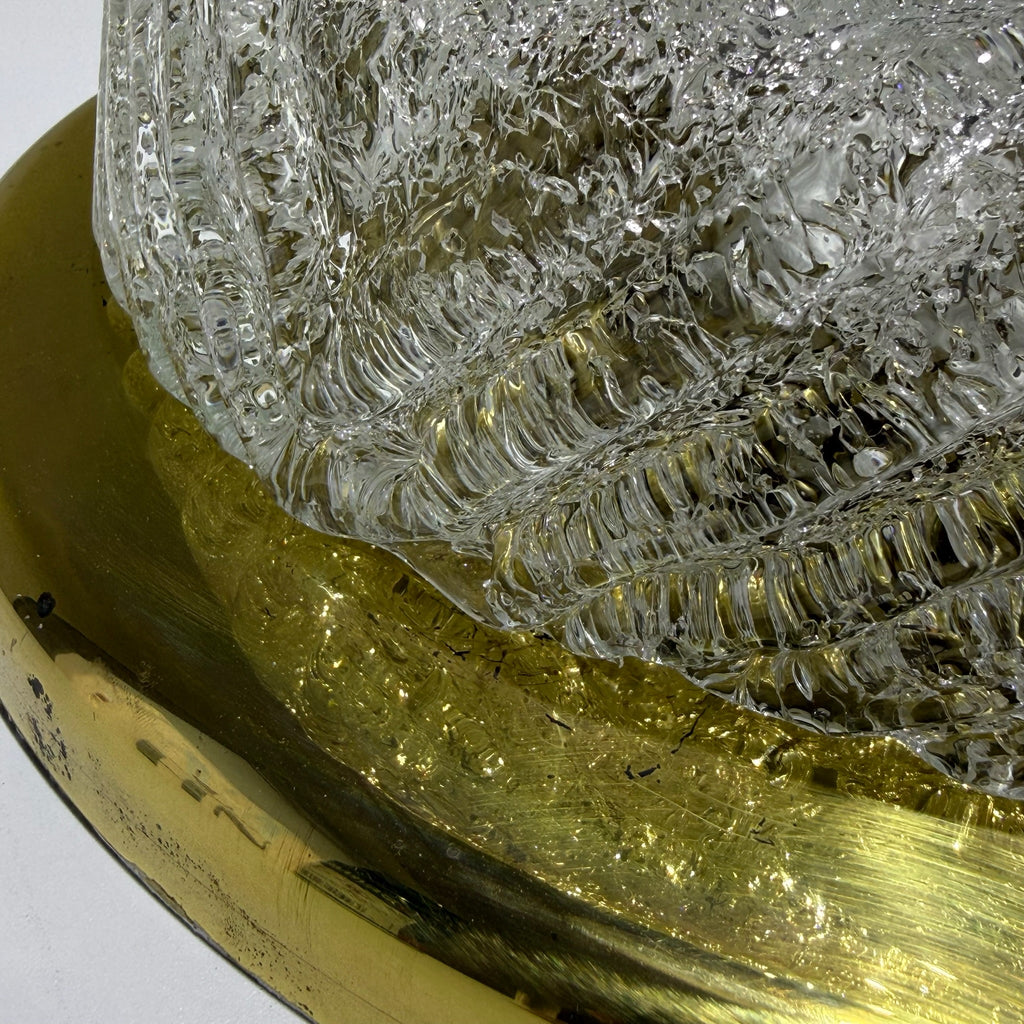 Hillebrand Eisglas Deckenleuchte Wandleuchte Murano Glas Messing 1970er Design Lampe Showroom Ansbach
