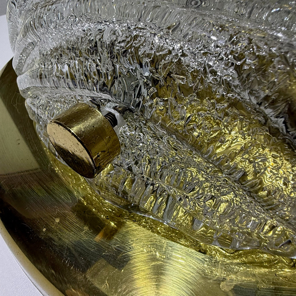 Hillebrand Eisglas Deckenleuchte Wandleuchte Murano Glas Messing 1970er Design Lampe Showroom Ansbach