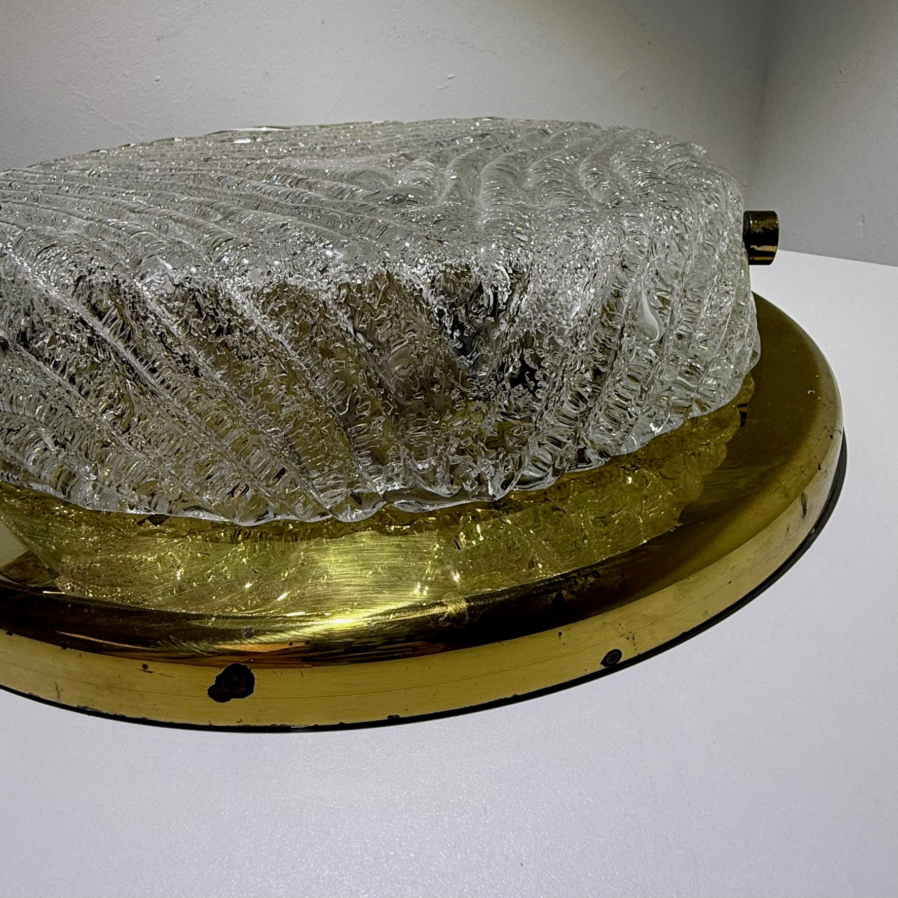 Hillebrand Eisglas Deckenleuchte Wandleuchte Murano Glas Messing 1970er Design Lampe Showroom Ansbach