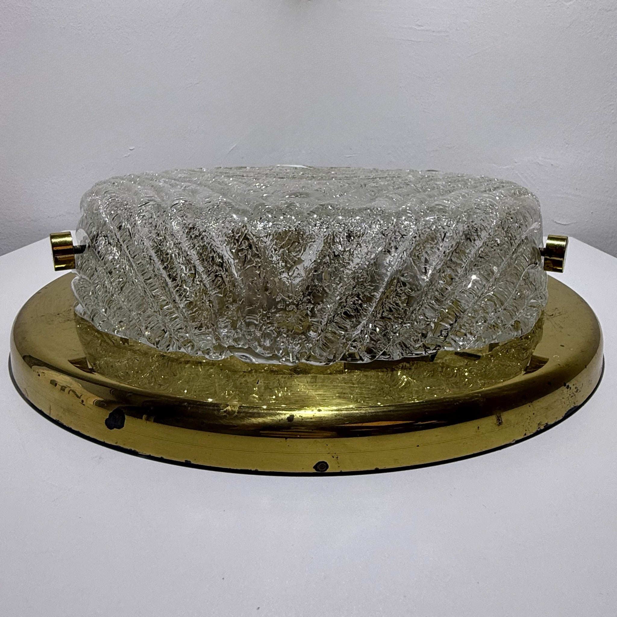 Hillebrand Eisglas Deckenleuchte Wandleuchte Murano Glas Messing 1970er Design Lampe Showroom Ansbach
