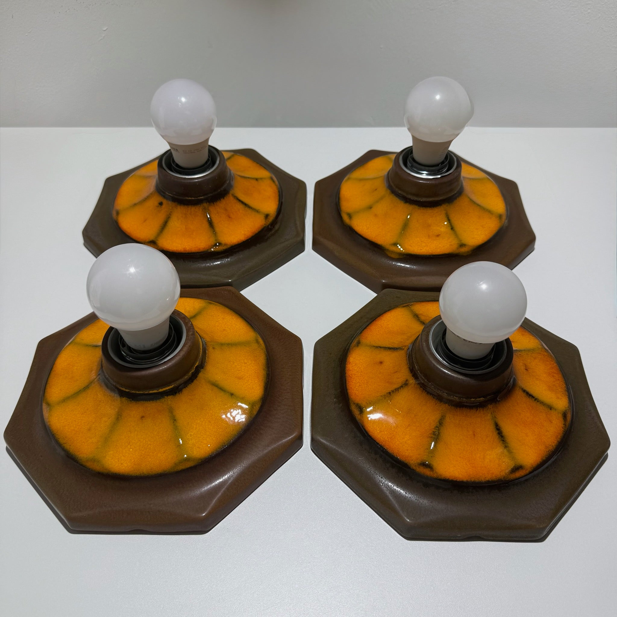 4x Vintage Keramik Wandleuchte Deckenleuchte Fat Lava 70er Orange Braun Set Showroom Ansbach