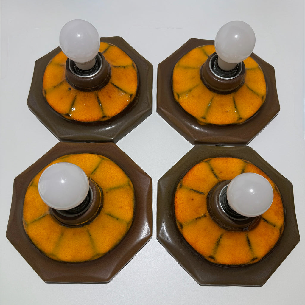 4x Vintage Keramik Wandleuchte Deckenleuchte Fat Lava 70er Orange Braun Set Showroom Ansbach