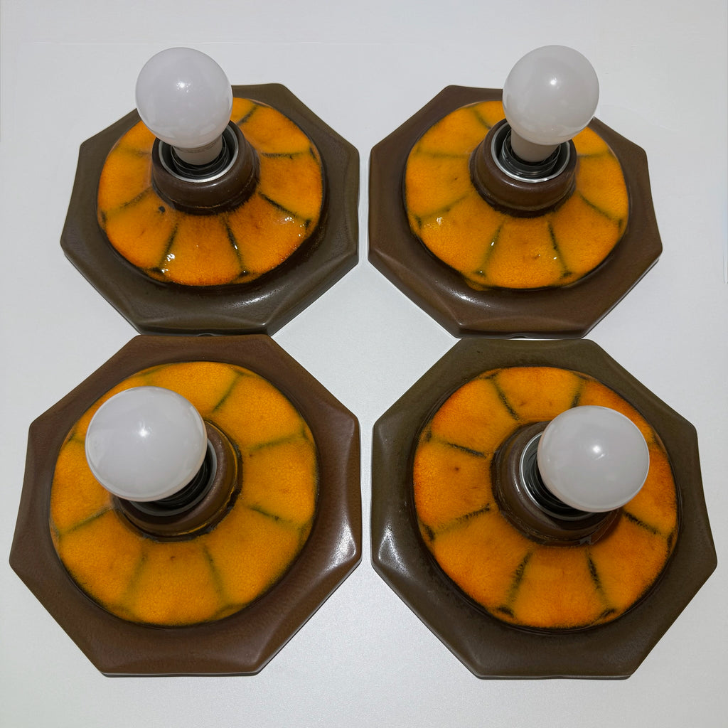 4x Vintage Keramik Wandleuchte Deckenleuchte Fat Lava 70er Orange Braun Set Showroom Ansbach