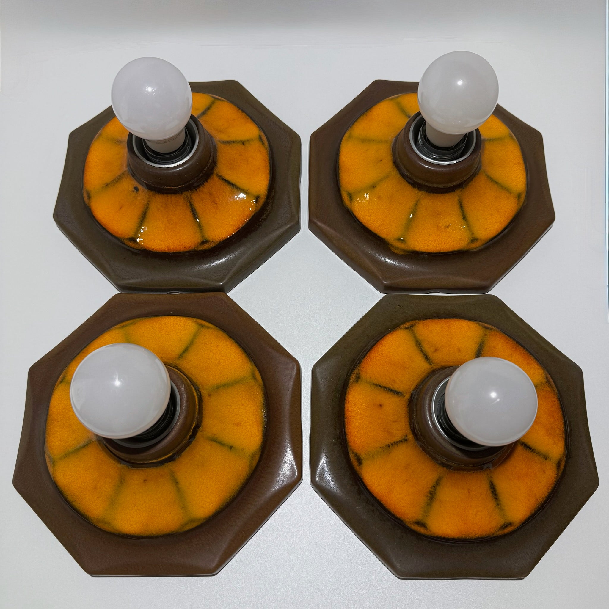 4x Vintage Keramik Wandleuchte Deckenleuchte Fat Lava 70er Orange Braun Set Showroom Ansbach