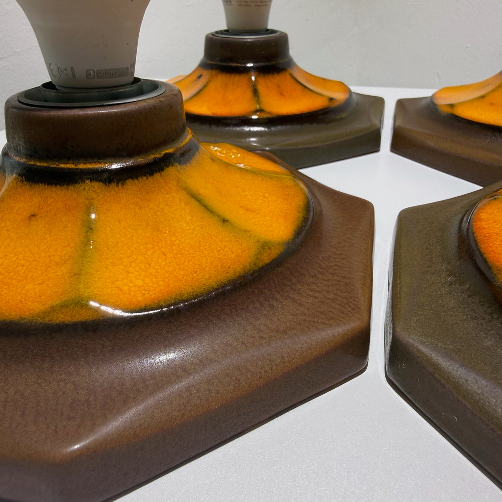 4x Vintage Keramik Wandleuchte Deckenleuchte Fat Lava 70er Orange Braun Set Showroom Ansbach