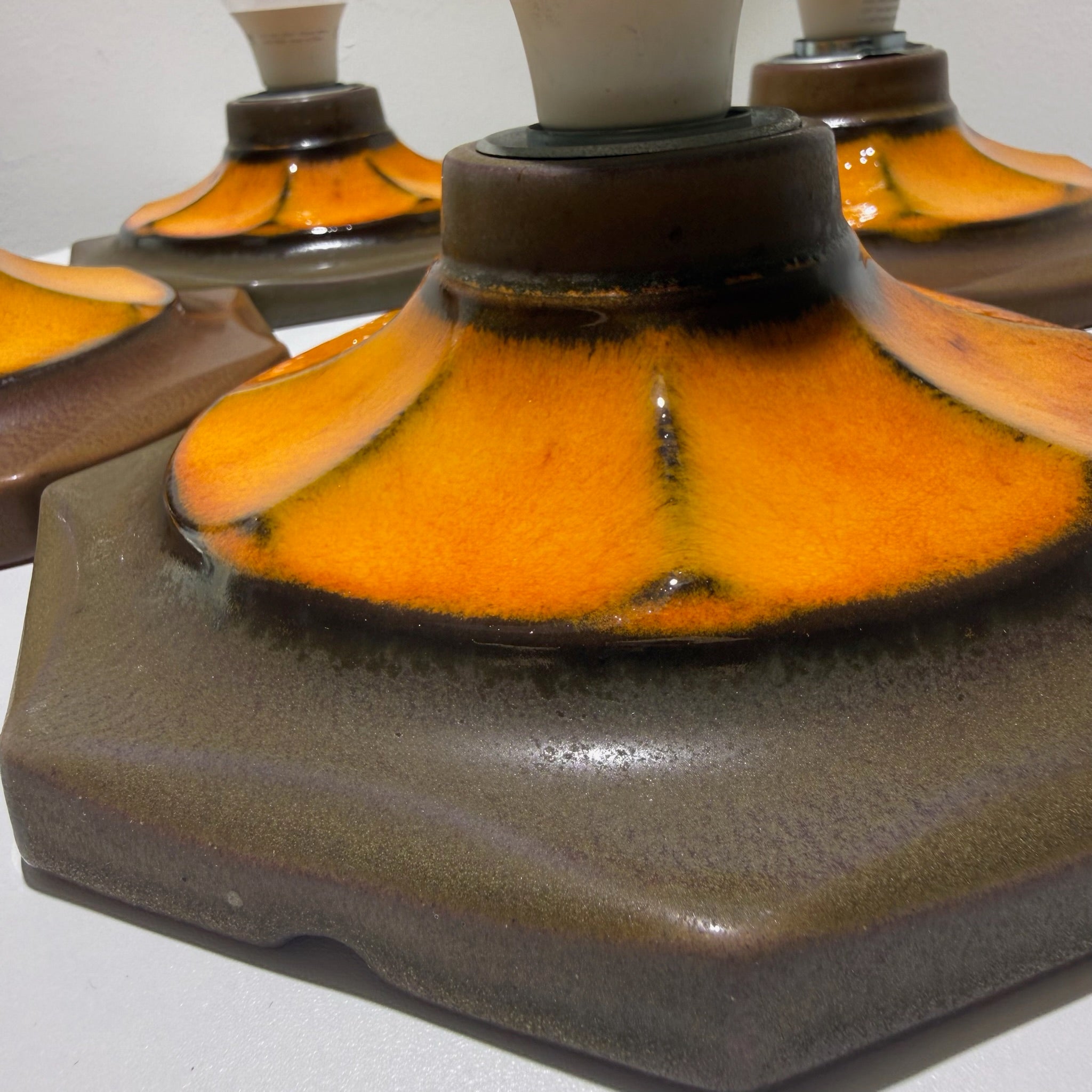 4x Vintage Keramik Wandleuchte Deckenleuchte Fat Lava 70er Orange Braun Set Showroom Ansbach