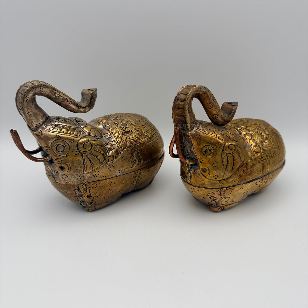 3 indische Messingdosen Elefant Kürbis handgraviert Vintage Showroom Ansbach