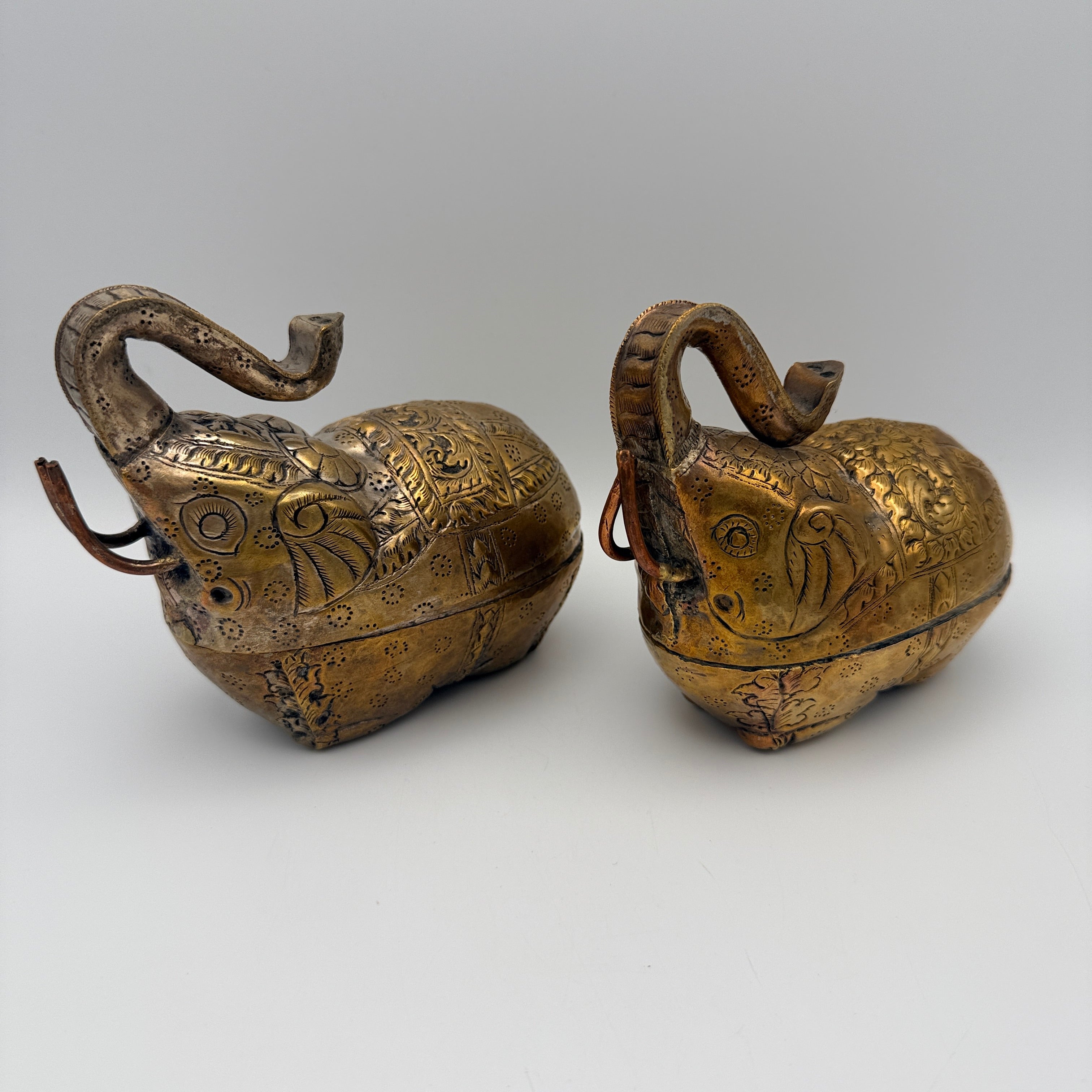 3 indische Messingdosen Elefant Kürbis handgraviert Vintage Showroom Ansbach