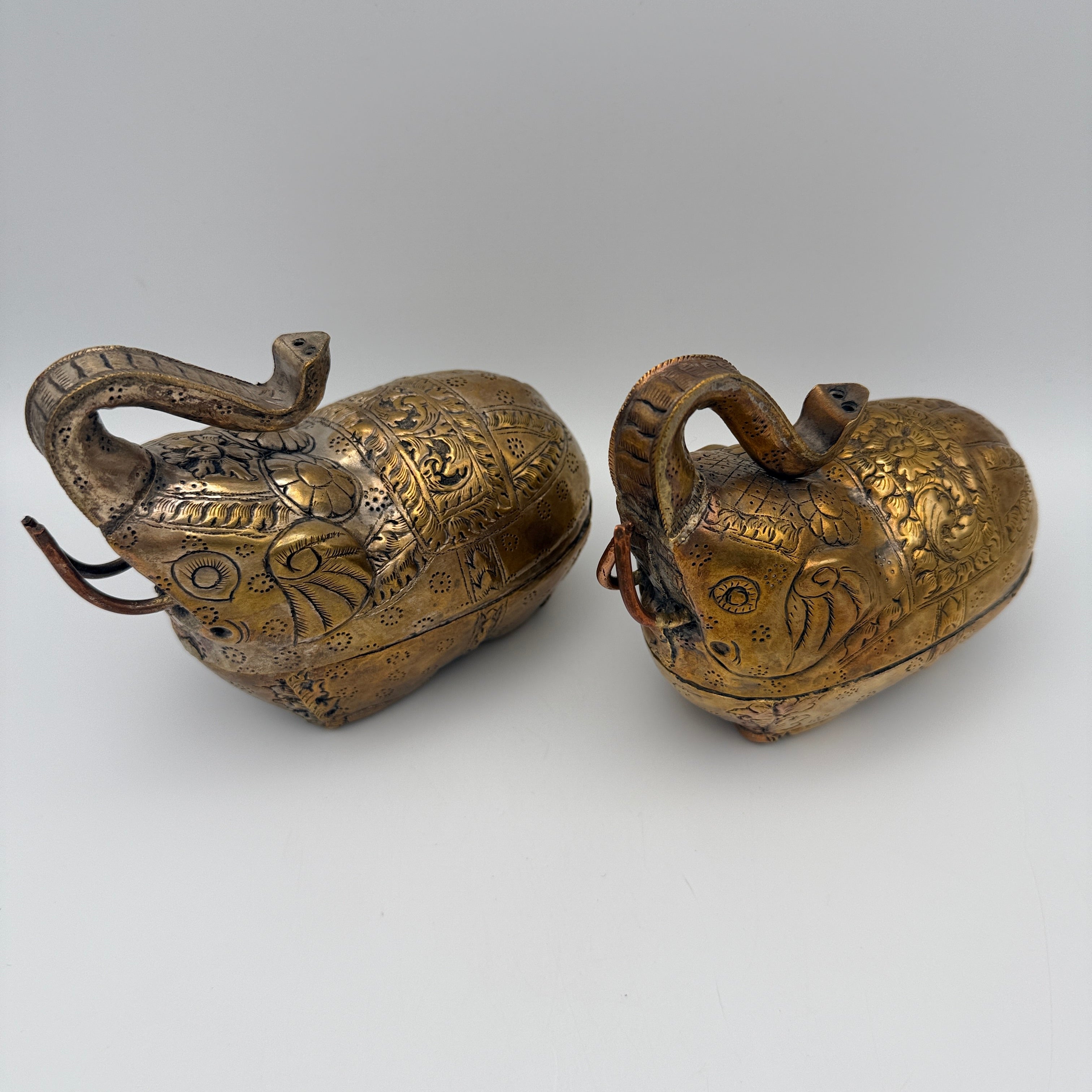 3 indische Messingdosen Elefant Kürbis handgraviert Vintage Showroom Ansbach