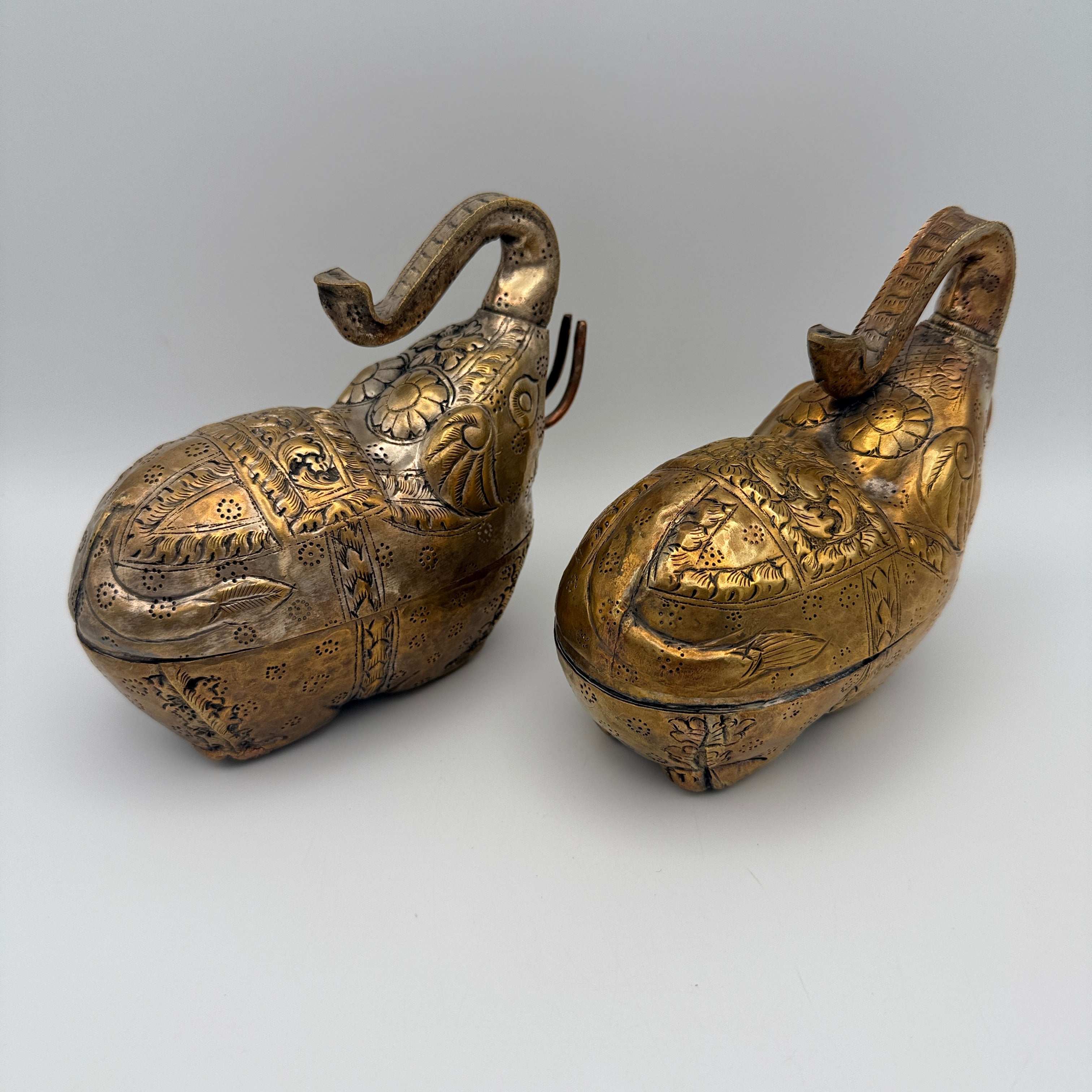 3 indische Messingdosen Elefant Kürbis handgraviert Vintage Showroom Ansbach