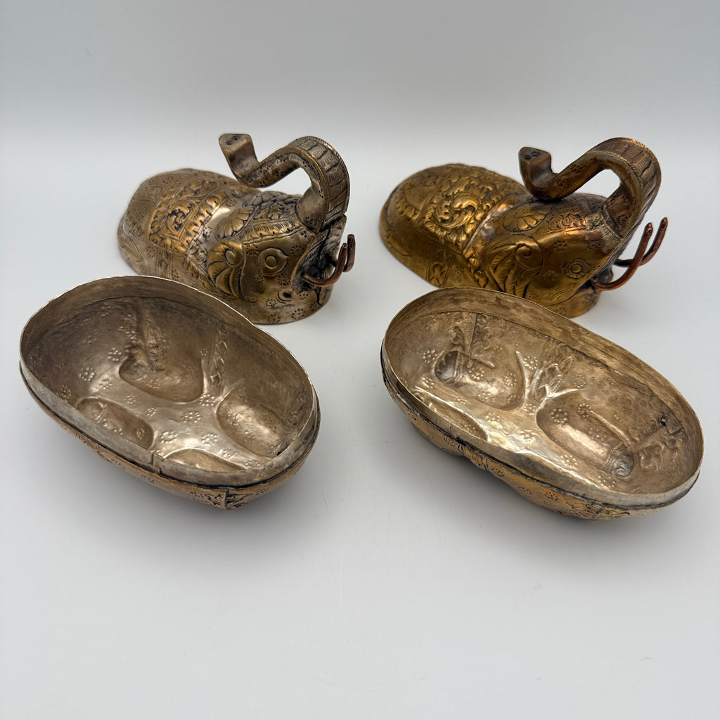 3 indische Messingdosen Elefant Kürbis handgraviert Vintage Showroom Ansbach