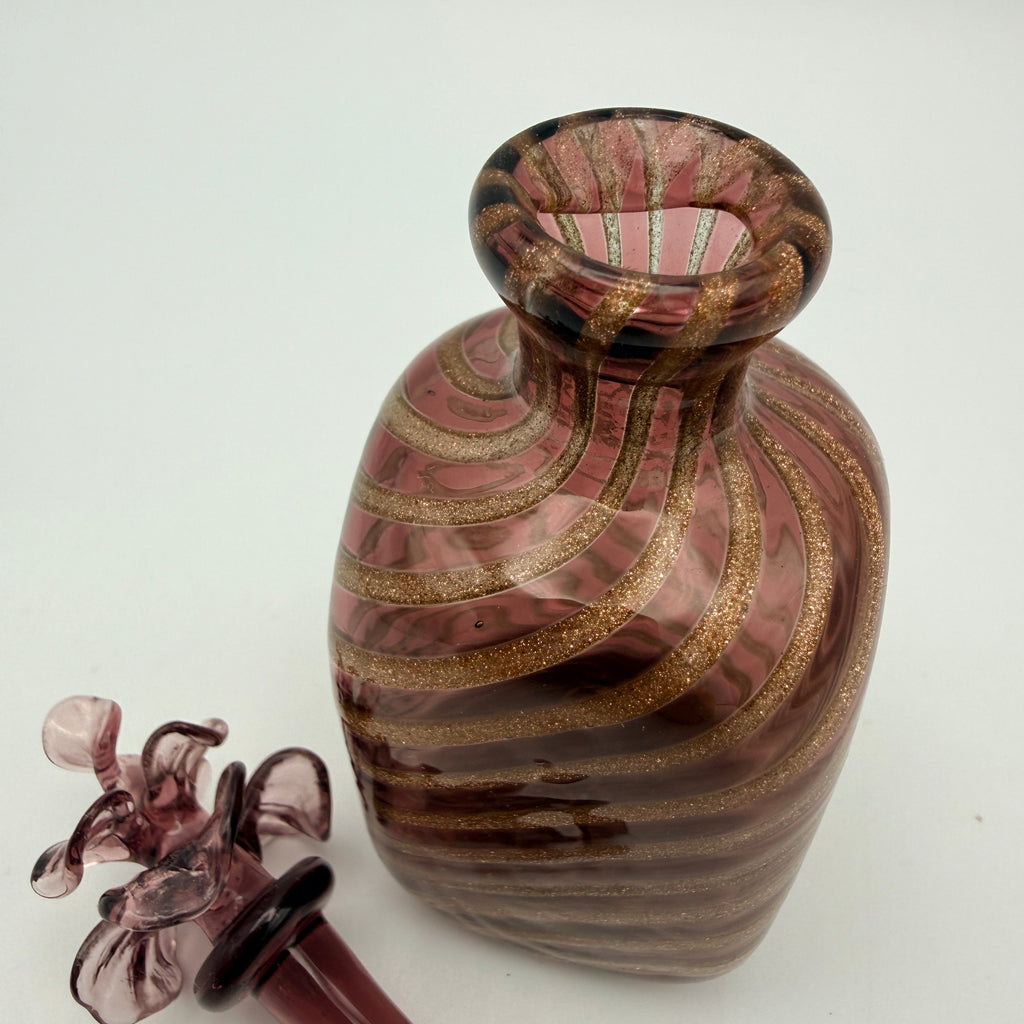 Vintage Glas Flakon Amethyst mit Goldflitter I Kleines Parfumfläschchen Blüte Showroom Ansbach