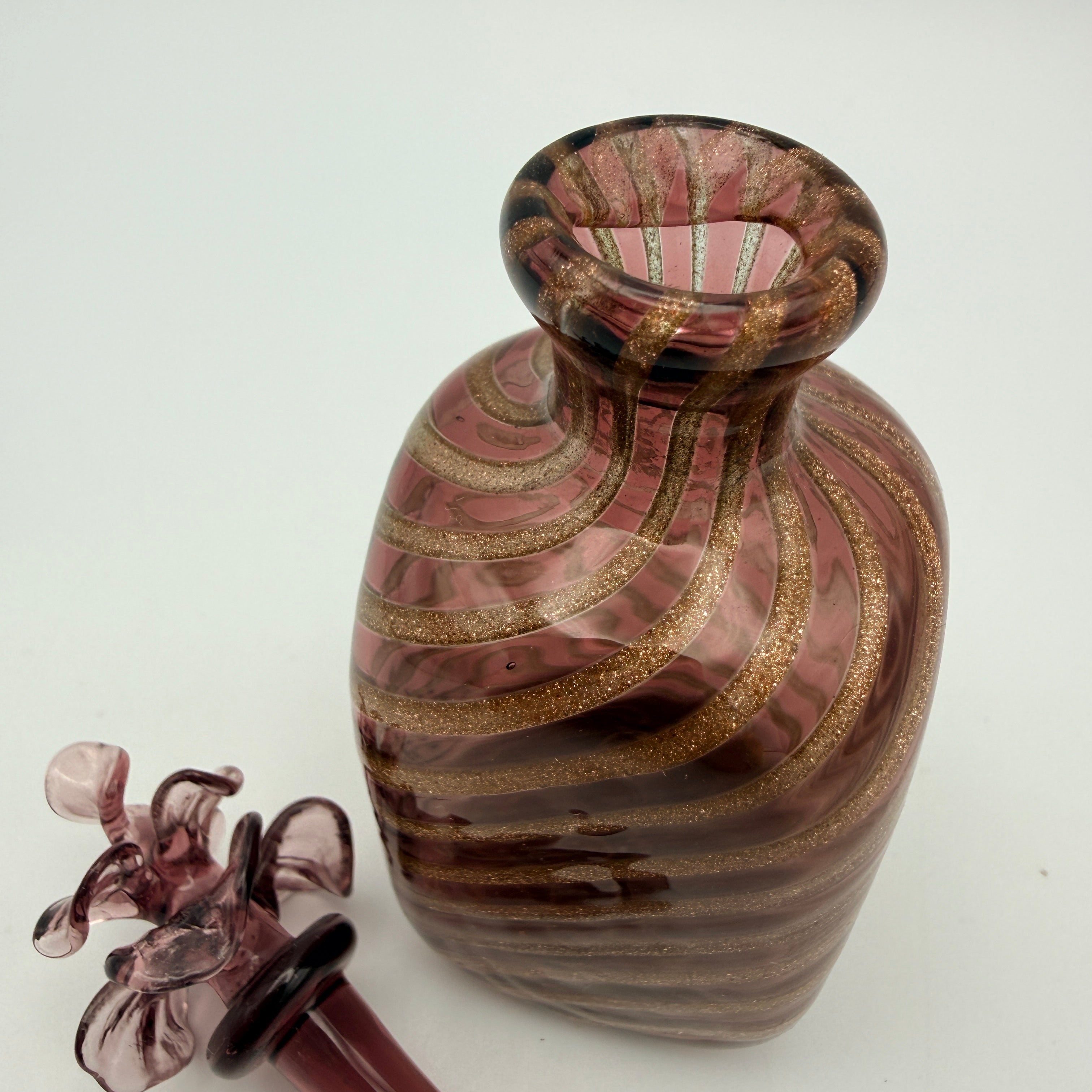 Vintage Glas Flakon Amethyst mit Goldflitter I Kleines Parfumfläschchen Blüte Showroom Ansbach