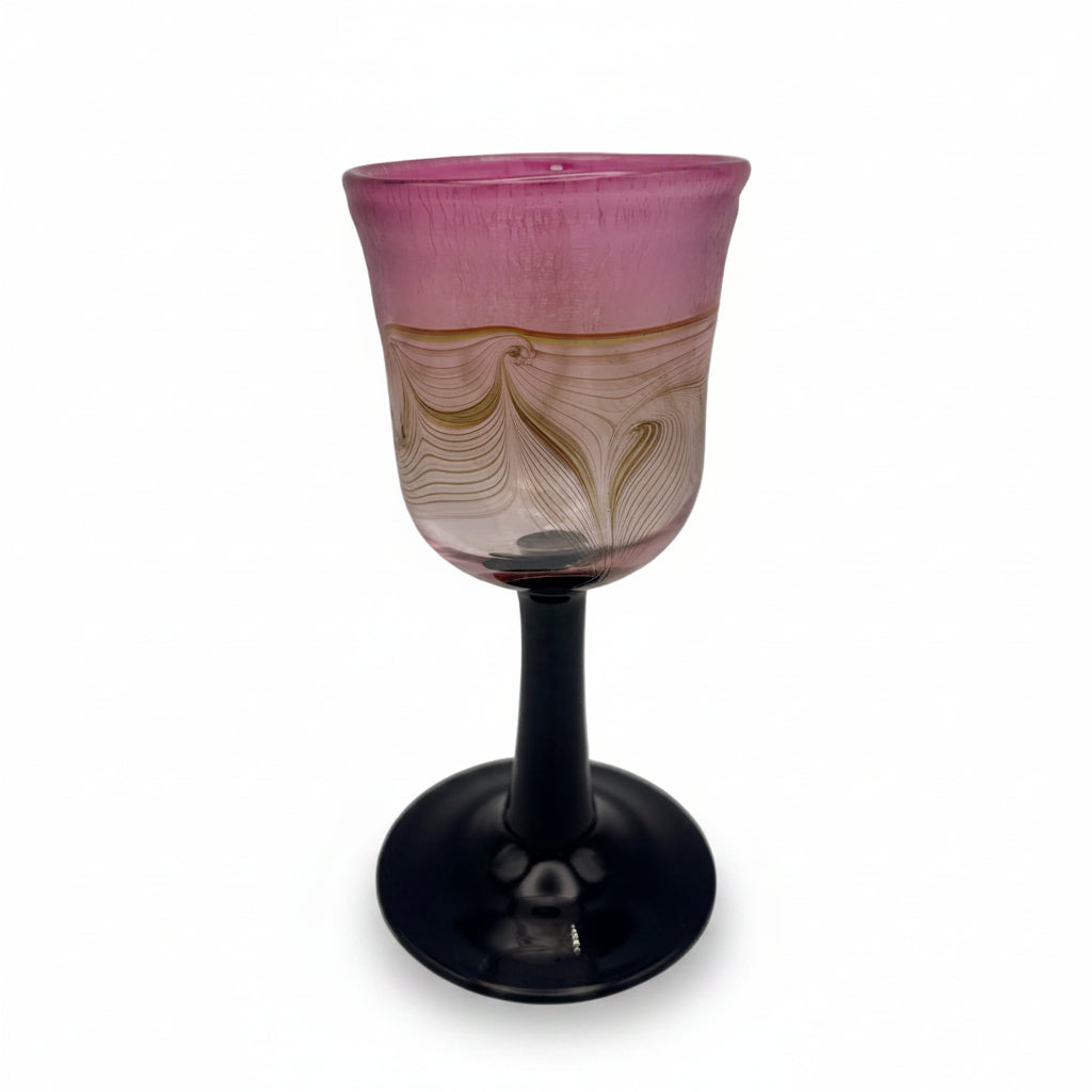 Eisch Studioglas Kelchglas signiert 1981 I Prunkglas Amethyst Federdekor Glashütte Eisch