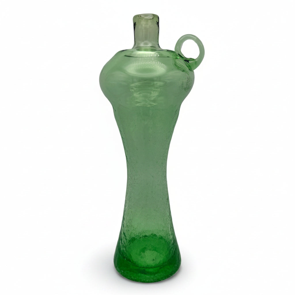 Grüne Craquele Glasvase mit Henkel I 30cm Kunstglas Vintage 60er/70er Showroom Ansbach