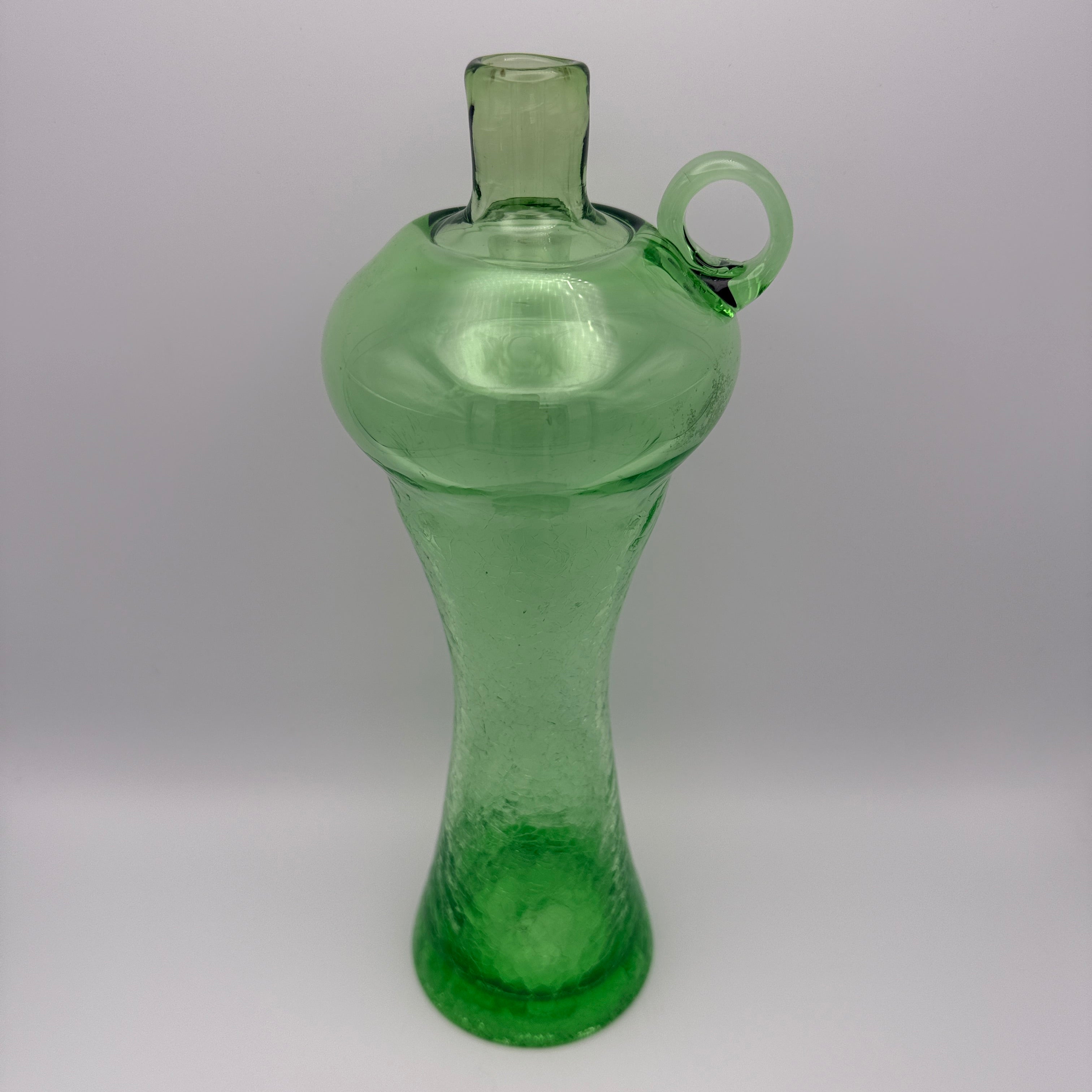Grüne Craquele Glasvase mit Henkel I 30cm Kunstglas Vintage 60er/70er Showroom Ansbach
