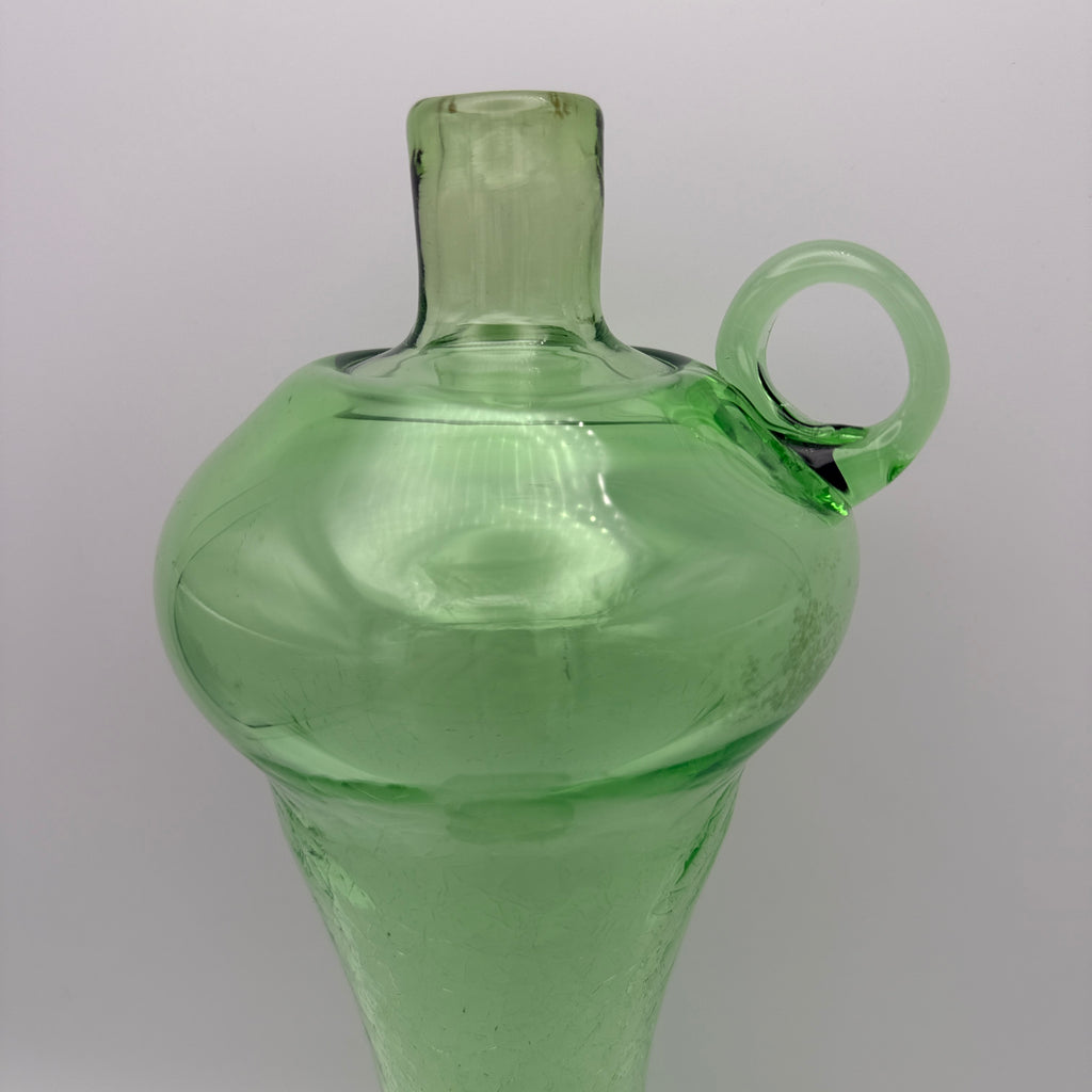 Grüne Craquele Glasvase mit Henkel I 30cm Kunstglas Vintage 60er/70er Showroom Ansbach