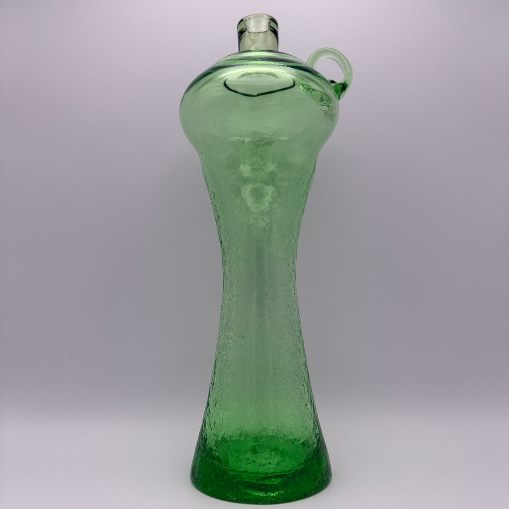 Grüne Craquele Glasvase mit Henkel I 30cm Kunstglas Vintage 60er/70er Showroom Ansbach