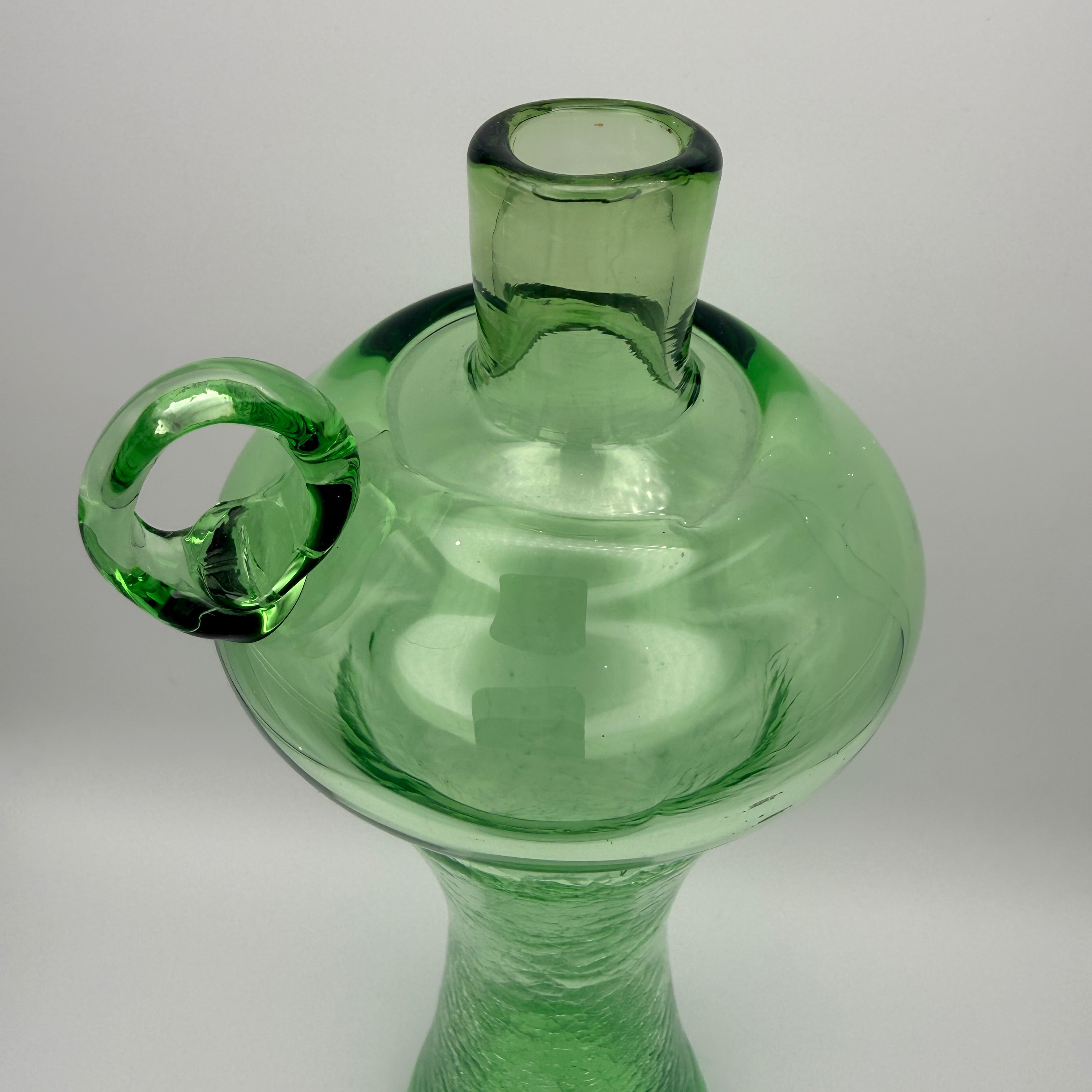 Grüne Craquele Glasvase mit Henkel I 30cm Kunstglas Vintage 60er/70er Showroom Ansbach