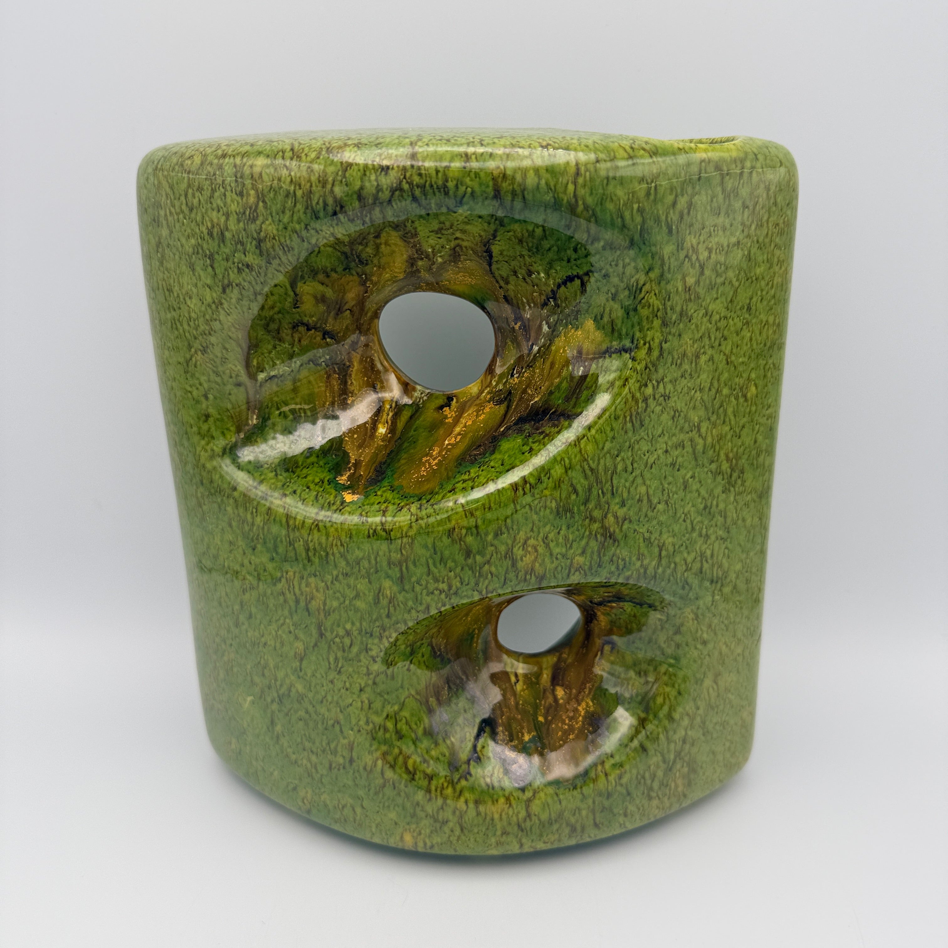 Bertoncello Skulptur Vase 911 Roberto Rigon I Italien 70er Kunstkeramik grün Bertoncello Ceramiche d’Arte