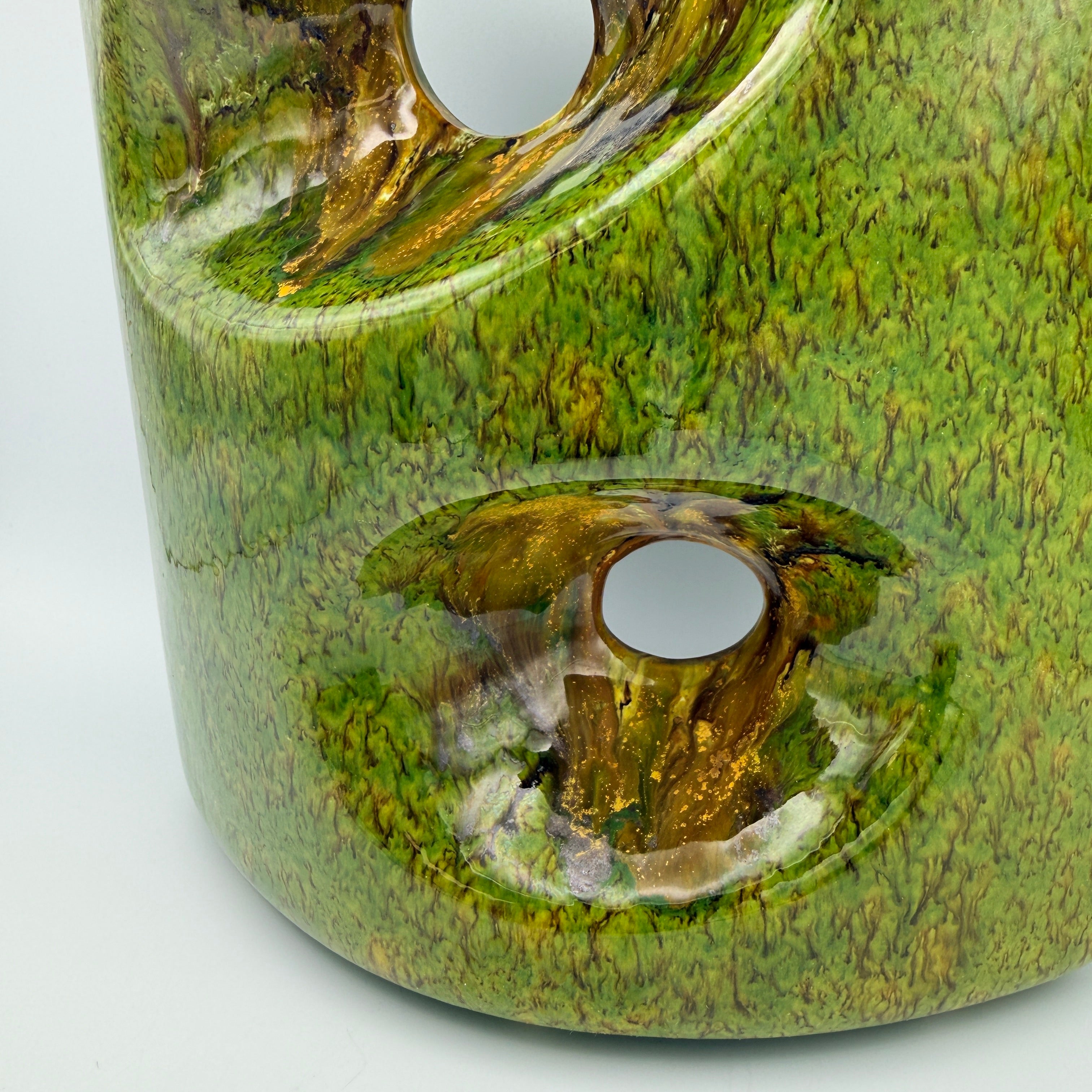 Bertoncello Skulptur Vase 911 Roberto Rigon I Italien 70er Kunstkeramik grün Bertoncello Ceramiche d’Arte