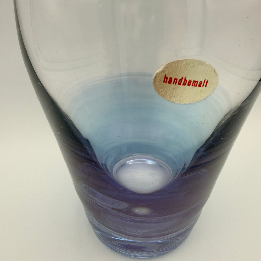 Vintage Glasvase handbemalt Blau I Verlauf Optik Deko Blumenvase 15,8cm Showroom Ansbach