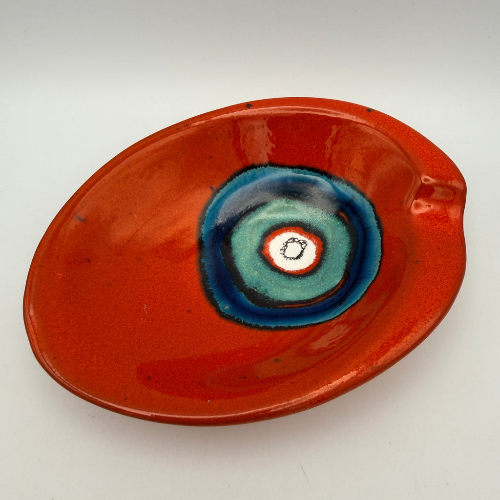 Vintage Keramikschale Rot Blau Grün I Mid Century Deko Schale oval 60er/70er Showroom Ansbach