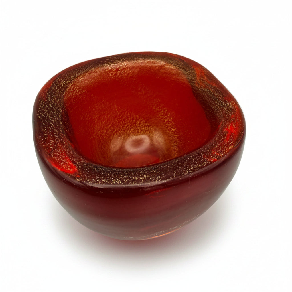 Murano Glasschale Rot Goldstaub I Aventurin Vintage Glas Schälchen 5cm Showroom Ansbach