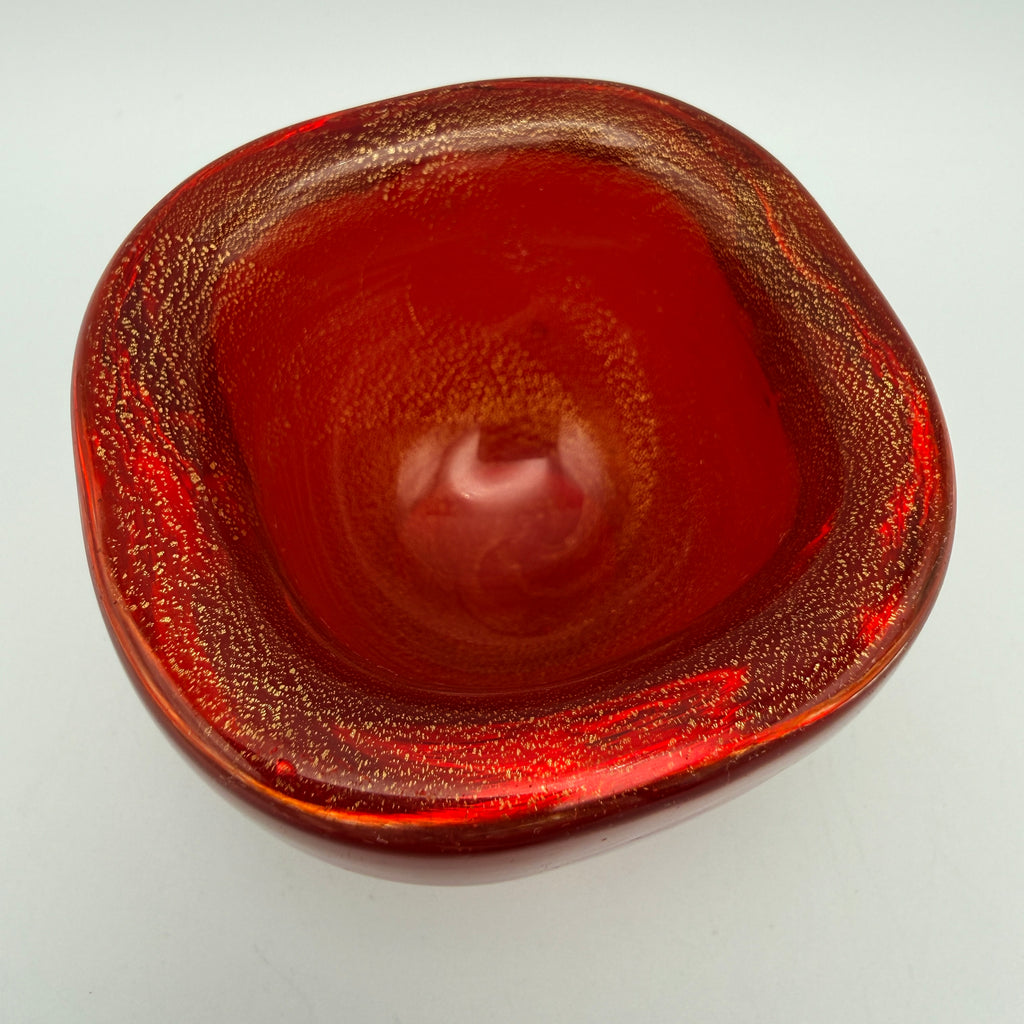 Murano Glasschale Rot Goldstaub I Aventurin Vintage Glas Schälchen 5cm Showroom Ansbach