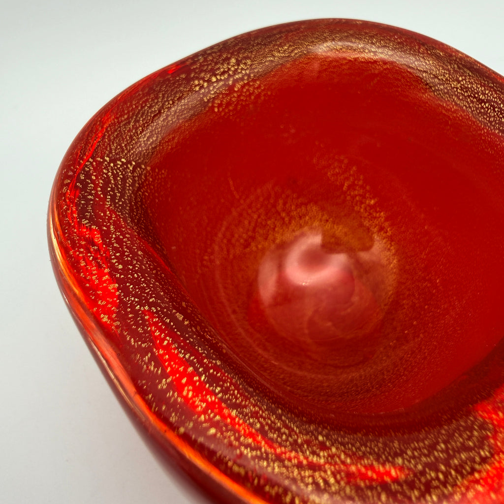 Murano Glasschale Rot Goldstaub I Aventurin Vintage Glas Schälchen 5cm Showroom Ansbach