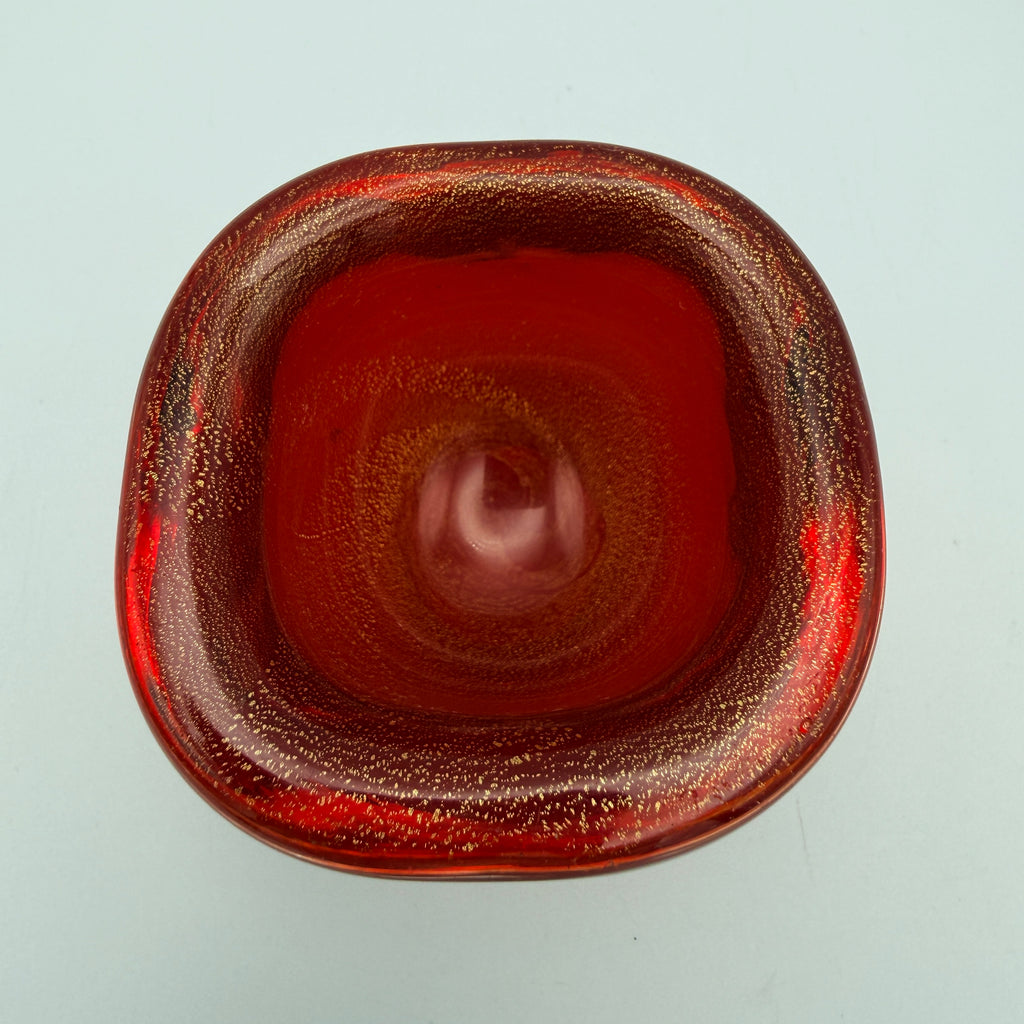 Murano Glasschale Rot Goldstaub I Aventurin Vintage Glas Schälchen 5cm Showroom Ansbach
