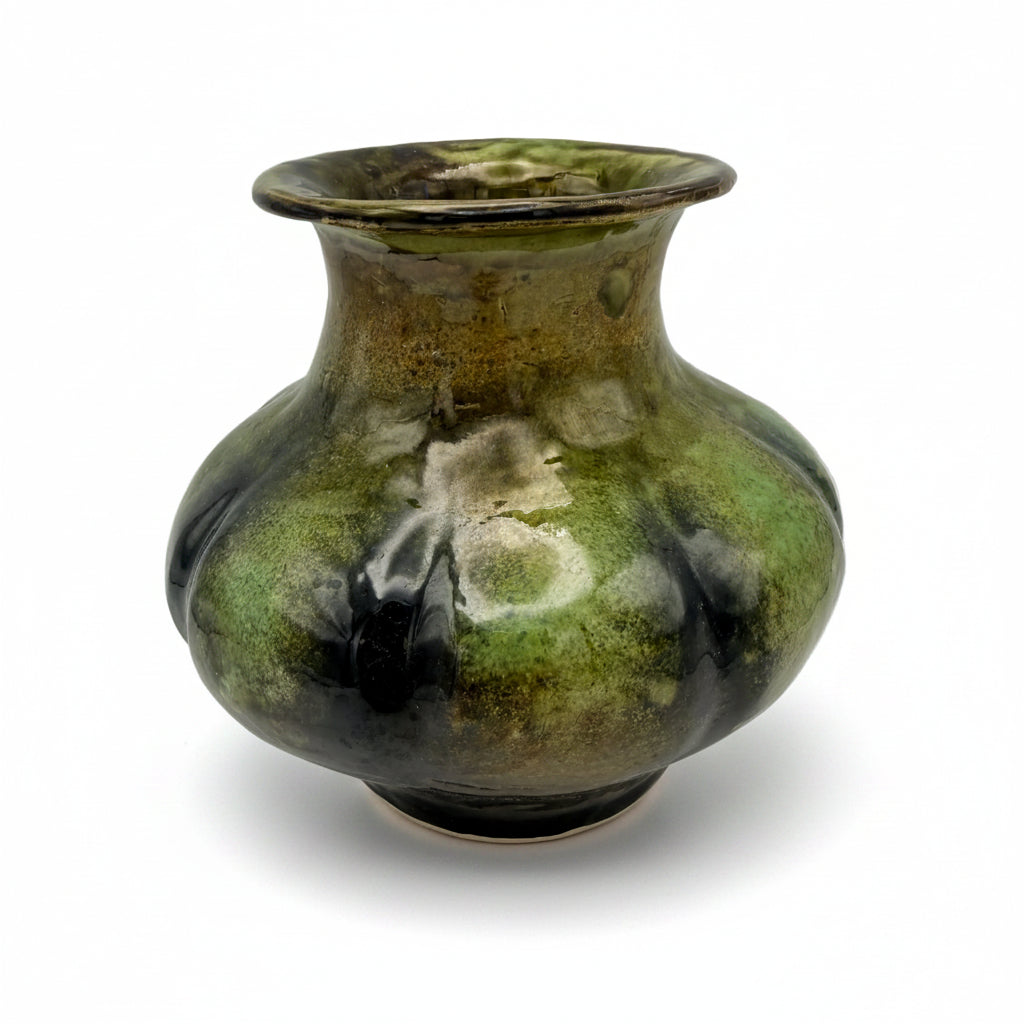 Studio Keramik Vase ES 76 Handarbeit I Vintage Laufglasur Grün Showroom Ansbach