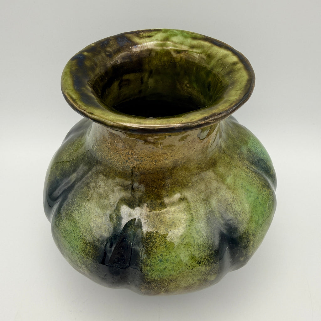 Studio Keramik Vase ES 76 Handarbeit I Vintage Laufglasur Grün Showroom Ansbach