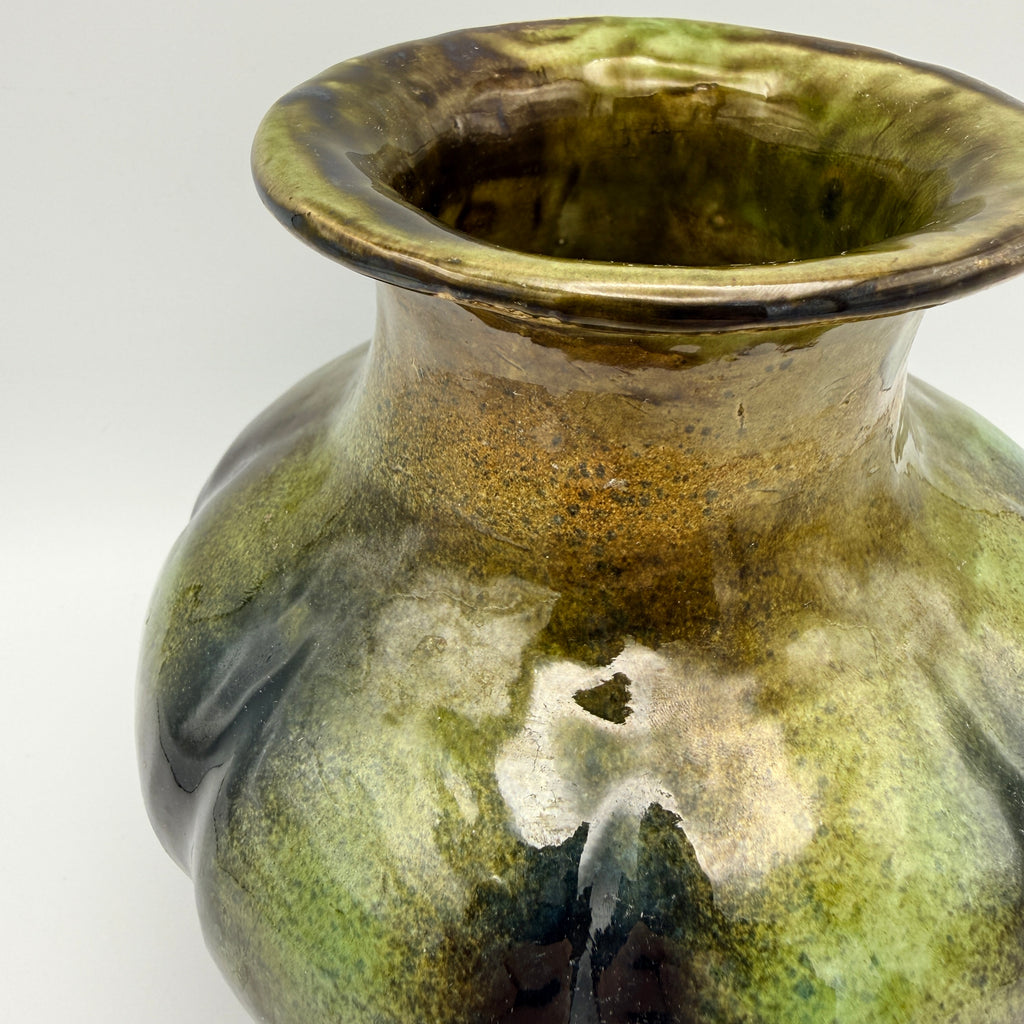 Studio Keramik Vase ES 76 Handarbeit I Vintage Laufglasur Grün Showroom Ansbach