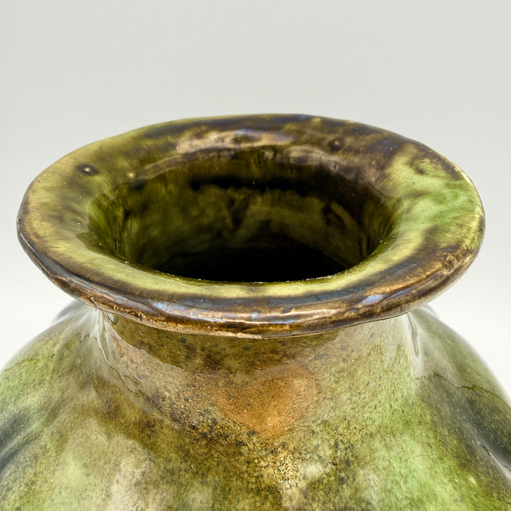 Studio Keramik Vase ES 76 Handarbeit I Vintage Laufglasur Grün Showroom Ansbach