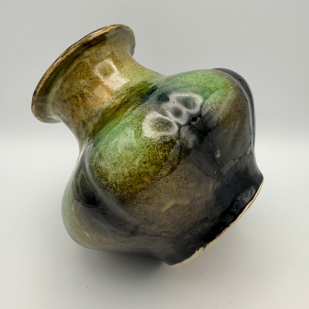 Studio Keramik Vase ES 76 Handarbeit I Vintage Laufglasur Grün Showroom Ansbach