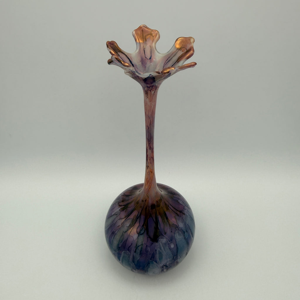 Seemann Studioglas Vase 1981 I Blau Lila Blütenrand Vintage Kunstglas Seemann