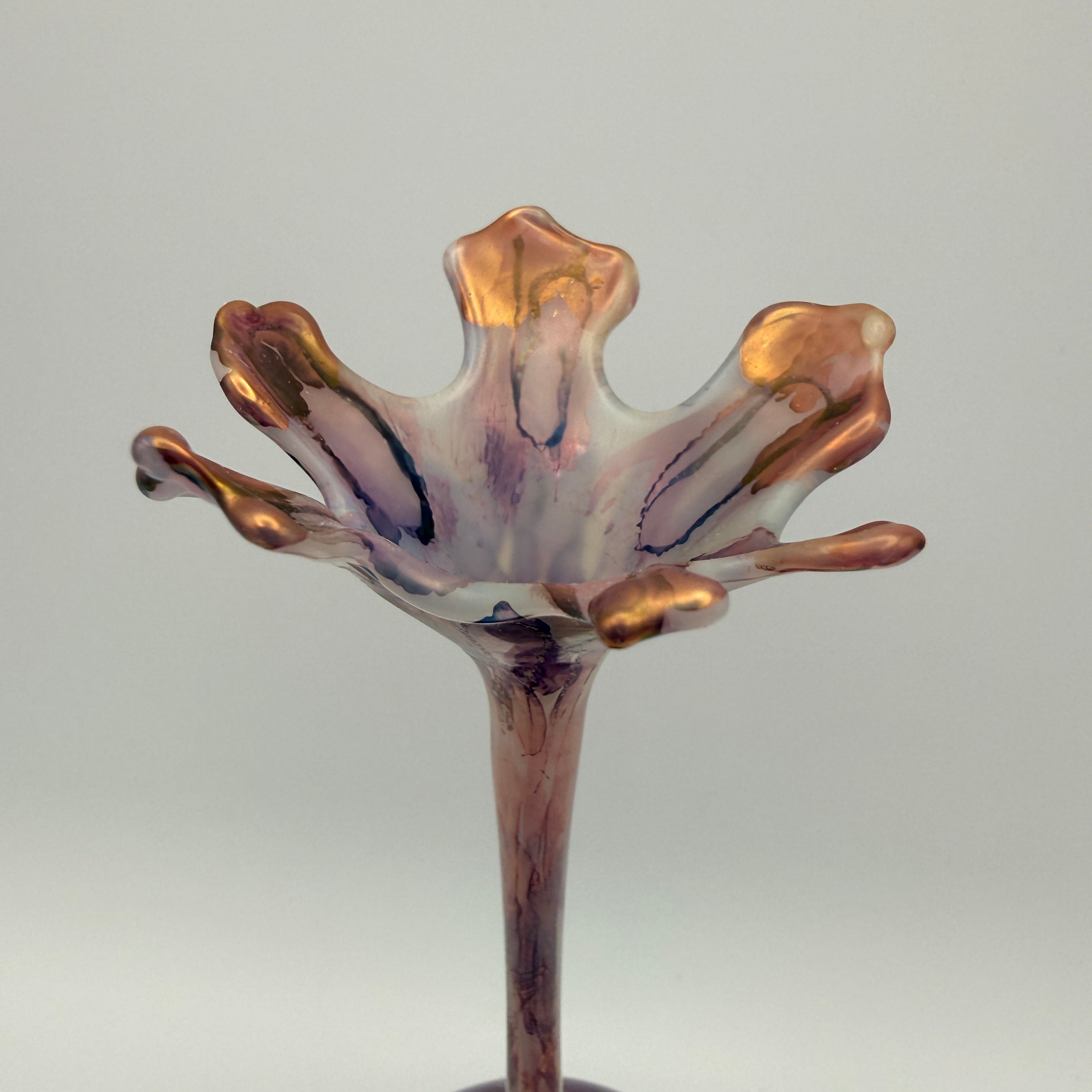 Seemann Studioglas Vase 1981 I Blau Lila Blütenrand Vintage Kunstglas Seemann