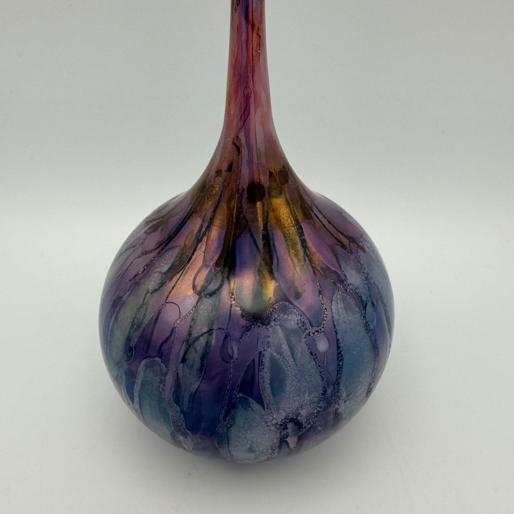 Seemann Studioglas Vase 1981 I Blau Lila Blütenrand Vintage Kunstglas Seemann