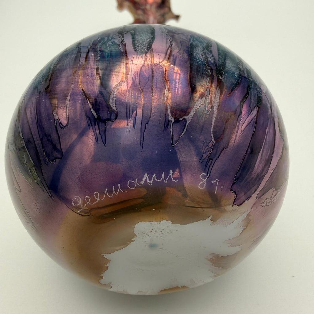 Seemann Studioglas Vase 1981 I Blau Lila Blütenrand Vintage Kunstglas Seemann