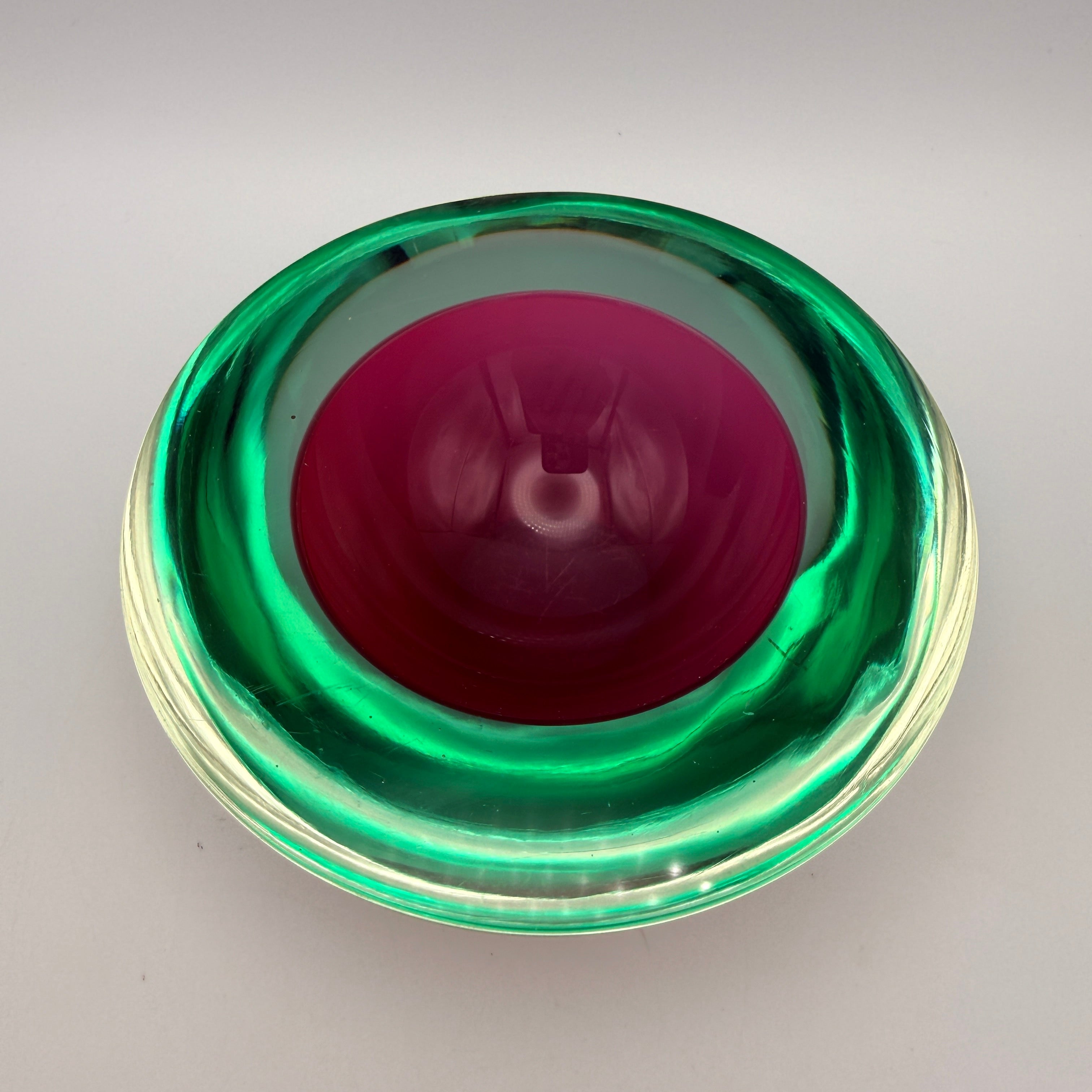 Flavio Poli Murano Sommerso Schale Glas I Vintage Seguso Rot Grün 814g Murano