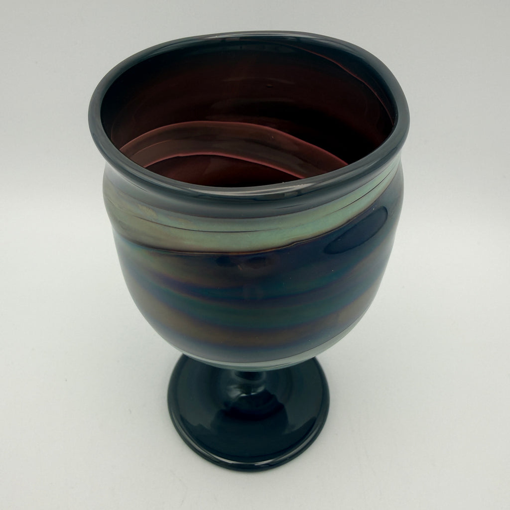 Krauspe Zwiesel Kelch Glas Mundgeblasen I Irisierend Blau Signiert Vintage Glasbläserei G. Krauspe