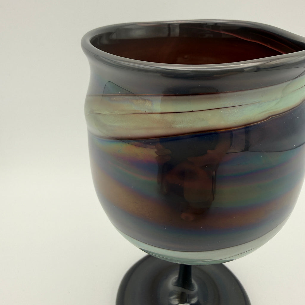 Krauspe Zwiesel Kelch Glas Mundgeblasen I Irisierend Blau Signiert Vintage Glasbläserei G. Krauspe