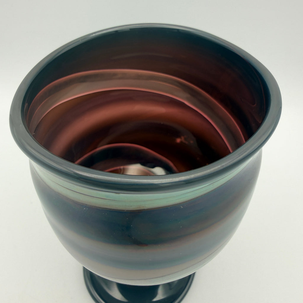 Krauspe Zwiesel Kelch Glas Mundgeblasen I Irisierend Blau Signiert Vintage Glasbläserei G. Krauspe